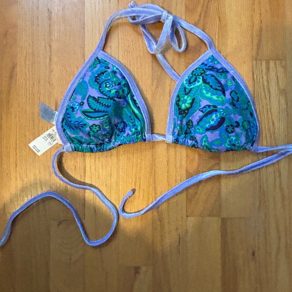 Aerie- paisley NWT Xl Vibrant Blue and Green Bikini Top -velvet strings